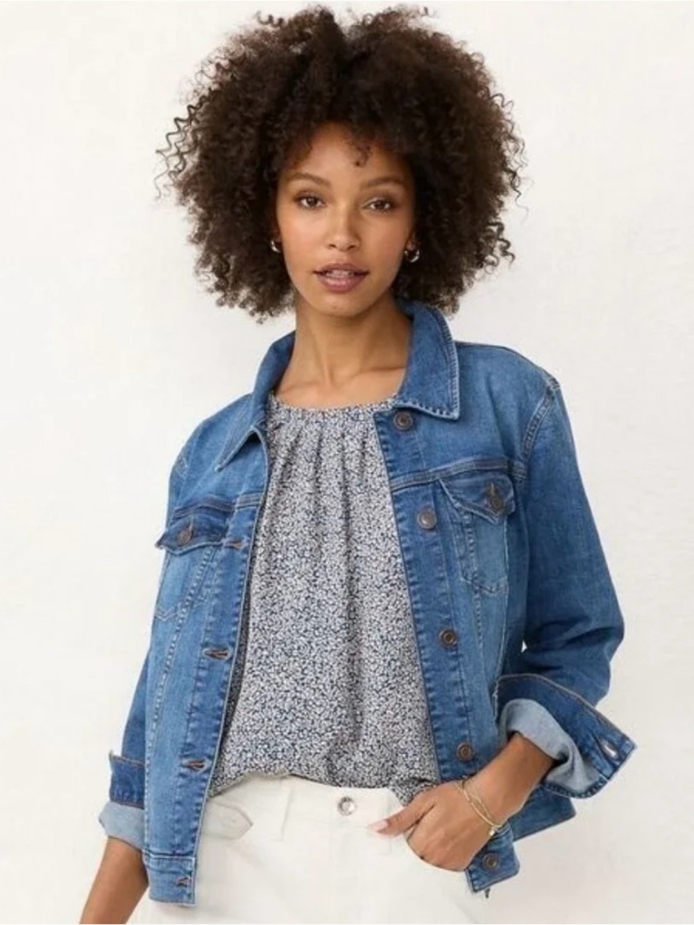 LC Lauren Conrad Denim Trucker Blue Jean Jacket Size Large